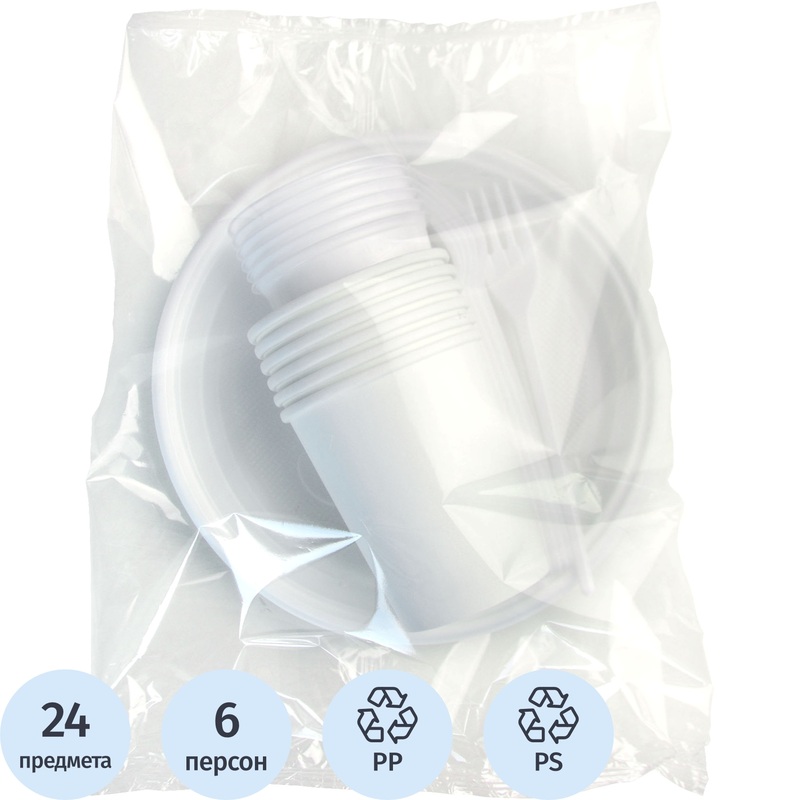 Изображение товара Набор одноразовой посуды на 6 персон (24 предмета)