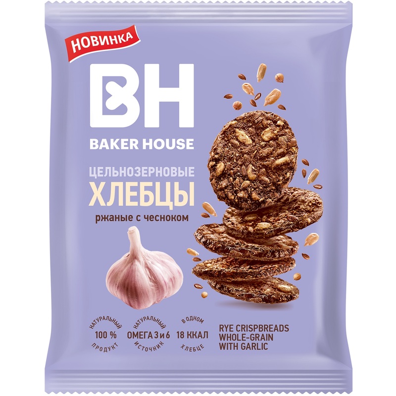 Изображение товара Хлебцы цельнозерновые Baker House ржаные с чесноком 50 г
