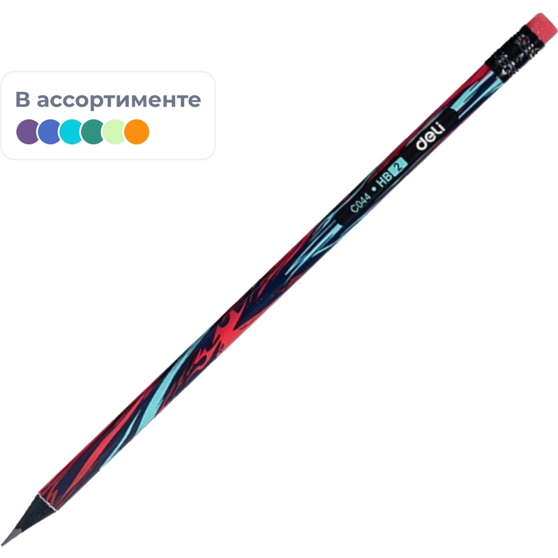 Изображение товара Карандаш чернографитный деревянный HB с ластиком Deli Graffiti texture заточенный круглый