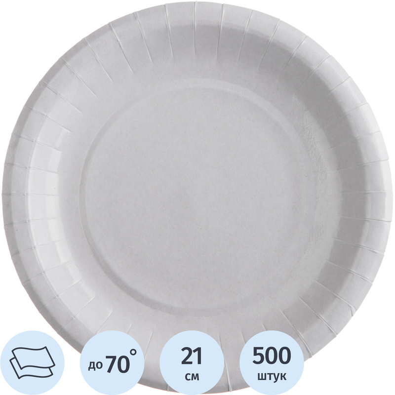 Изображение товара Тарелка одноразовая бумажная Комус Эконом 210 мм белая (500 штук в упаковке)