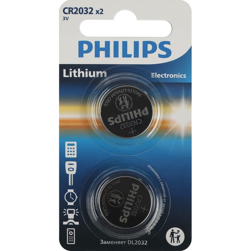 Изображение товара Батарейки CR2032 Philips 2 шт. литиевые, 3 В, блистер