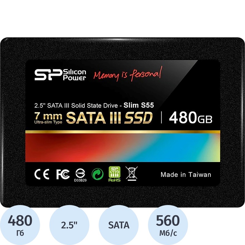 Изображение товара SSD накопитель Silicon Power Slim S55 480 ГБ (SP480GBSS3S55S25)