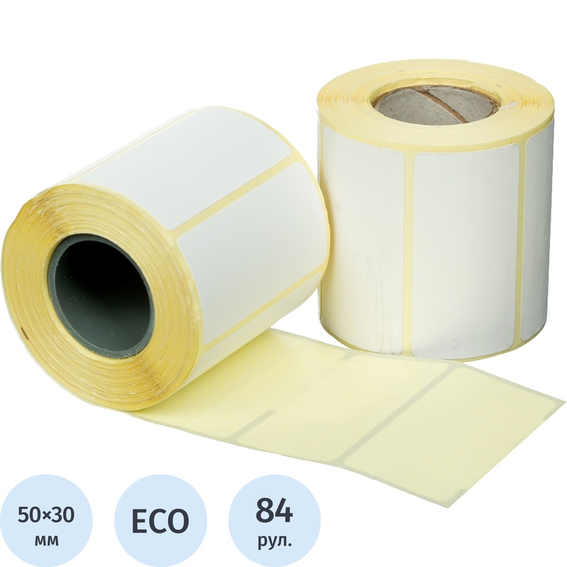 Изображение товара Термоэтикетки 50x30 мм Эко для мобильных принтеров (84 рулона по 400 этикеток)
