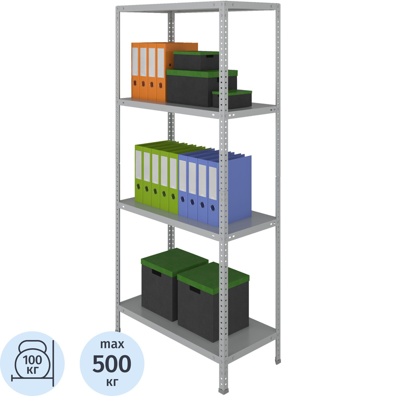 Изображение товара Металлический офисный стеллаж Cobalt Shelf MS KD 4 полки серый 800х400х1750 мм