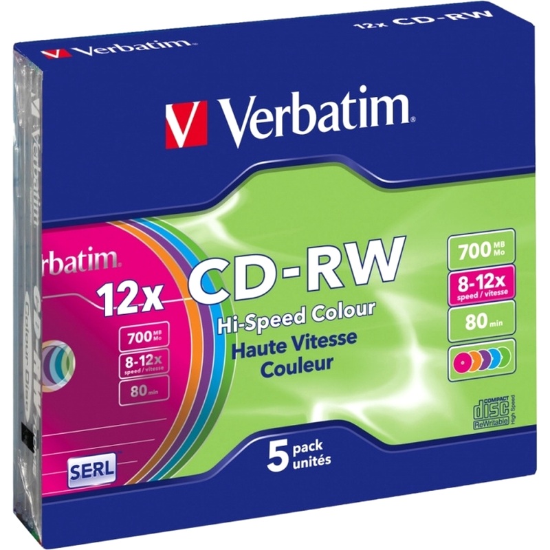 Изображение товара Диск CD-RW Verbatim 700 МБ 12x slim 43167 (5 штук)
