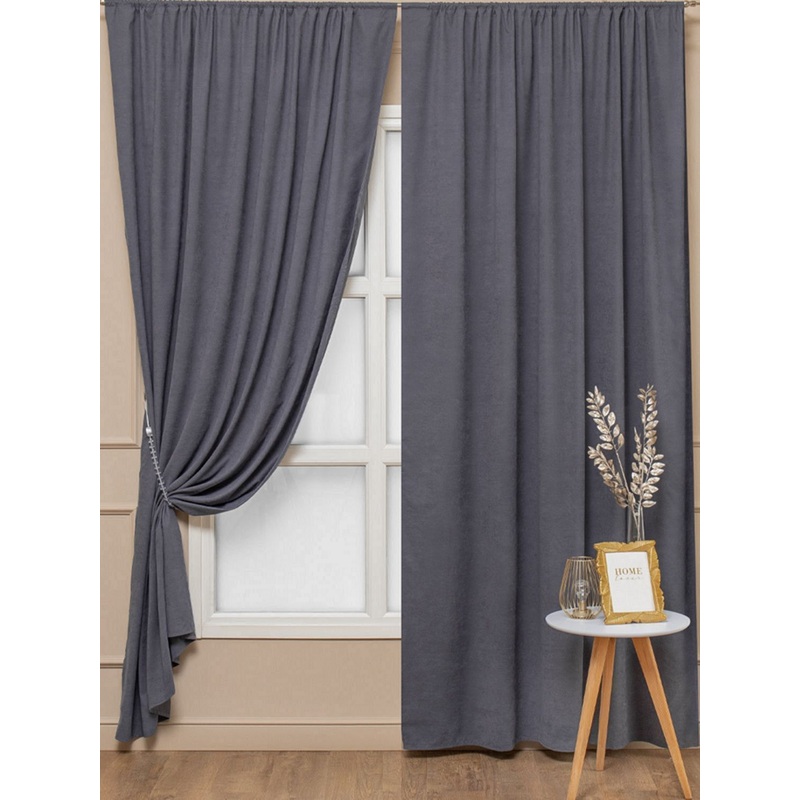Изображение товара Комплект штор Amore Mio Однотонная замша 6ML 3872-042 (2 портьеры 150x270 см) серый