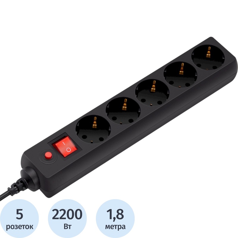 Изображение товара Сетевой фильтр Buro 500SH-1.8-B на 5 розеток 1,8 метра для защиты электроники