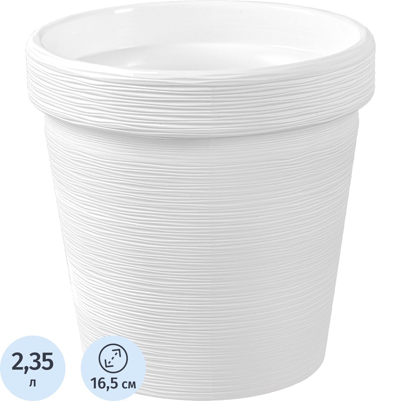 Изображение товара Кашпо La decoro Терра 2.35 л с внутренней вставкой белое диаметр 16.5 см