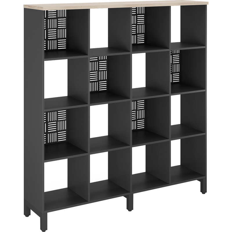 Изображение товара Уценка. Стеллаж для документов Kobor SQ-4X4 чёрный муар/дуб натуральный 1484х370х1590 мм