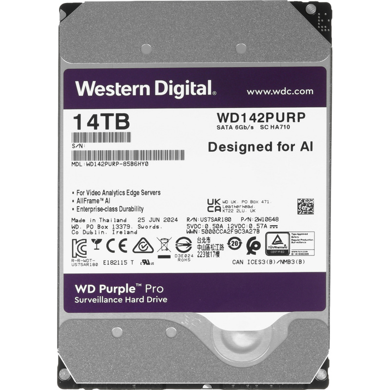 Изображение товара Жесткий диск Western Digital WD142PURP 14 ТБ для видеонаблюдения и хранения данных