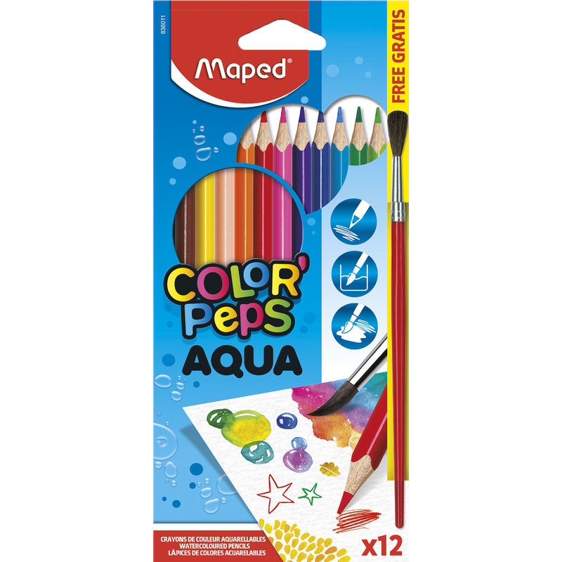 Изображение товара Карандаши акварельные Maped Color'Peps Aqua 12 цветов с кистью
