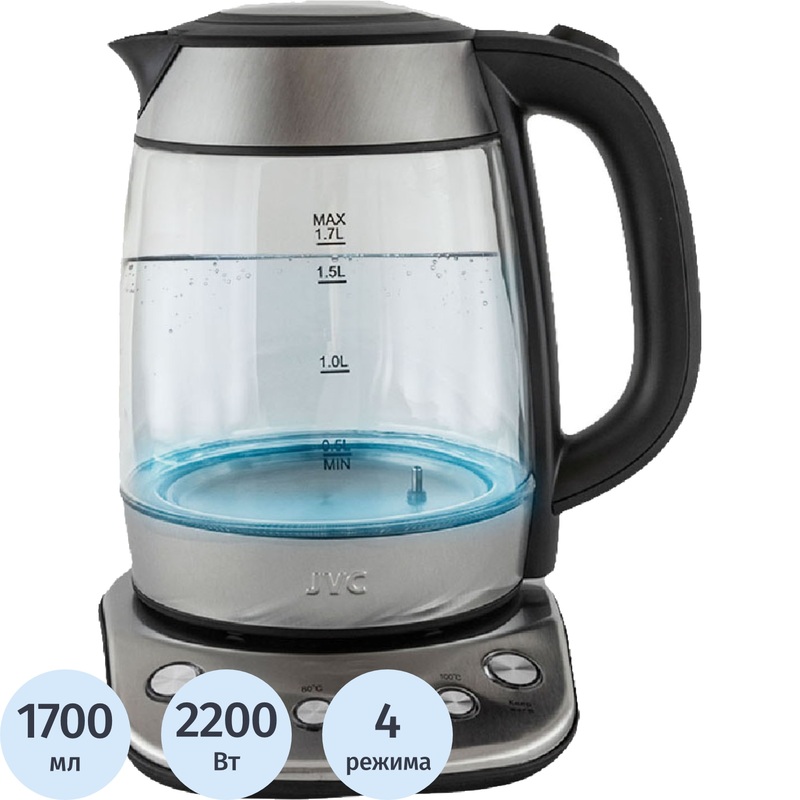 Изображение товара Электрический чайник JVC JK-KE1825 1700 мл серебристый с терморегулятором