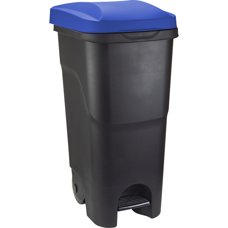 Изображение товара Контейнер-бак мусорный Idea 85 л пластиковый на колесах с педалью черный/синий