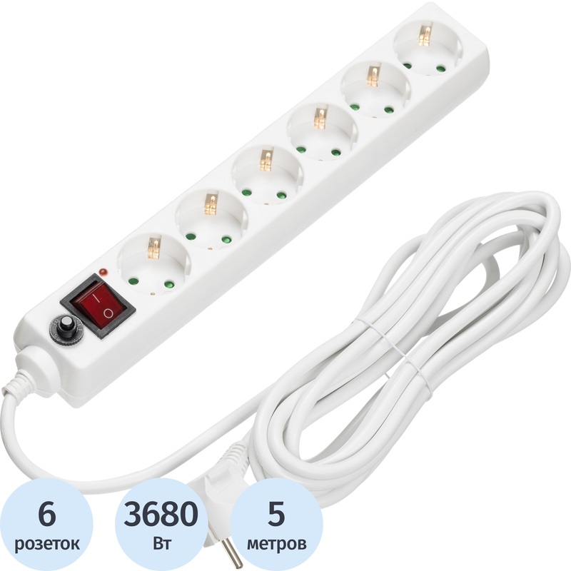 Изображение товара Сетевой фильтр BigTech CD6-5W15 на 6 розеток 5 метров