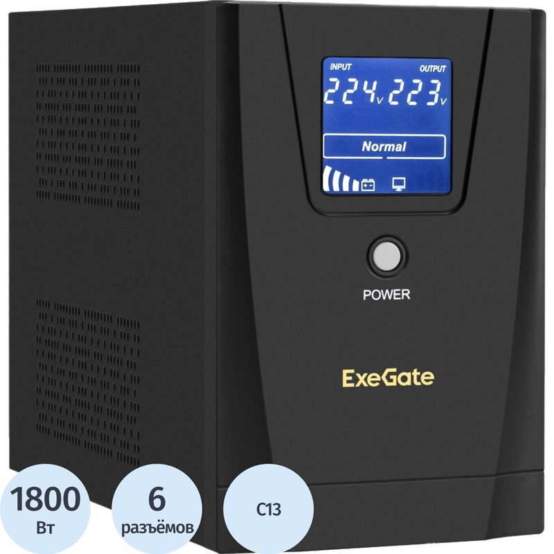 Изображение товара Источник бесперебойного питания (ИБП) ExeGate SpecialPro Smart LLB-3000.LCD.AVR.6C13.RJ.USB (EP287659RUS)