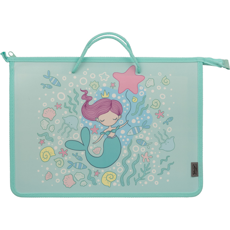 Изображение товара Папка для тетрадей Комус Класс Русалка А4 пластиковая с молнией для девочек