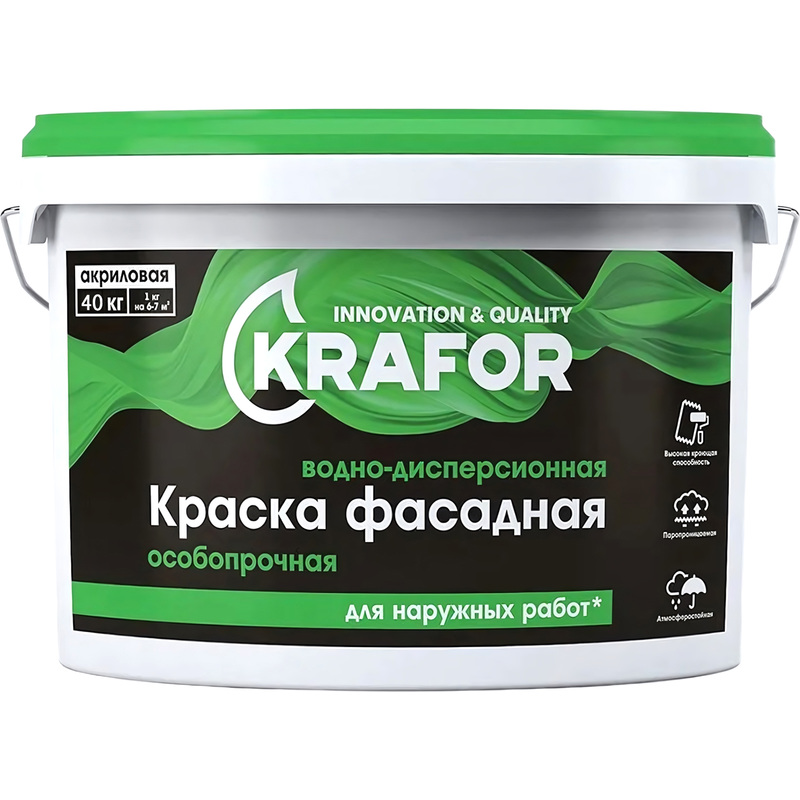 Изображение товара Краска для фасадов Krafor белая глубокоматовая 40 кг водно-дисперсионная
