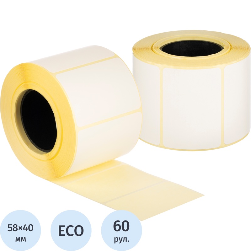 Изображение товара Термоэтикетки 58х40 мм ЭКО 40 мм диаметр втулки (60 рулонов по 700 этикеток)