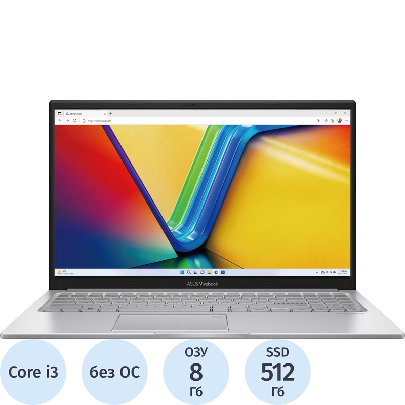 Изображение товара Ноутбук Asus Vivobook F1504VA-BQ3662 15.6" Core i3-1315U, 8ГБ/512ГБ SSD, серебристый