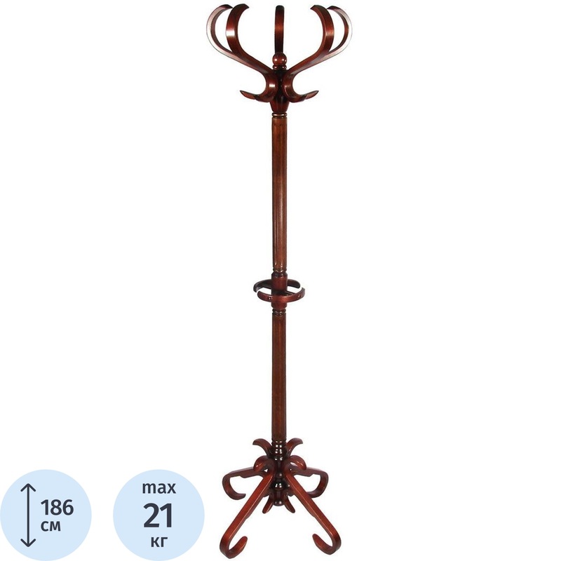 Изображение товара Напольная вешалка В-10Н из натурального дерева 5 персон классика Махагон