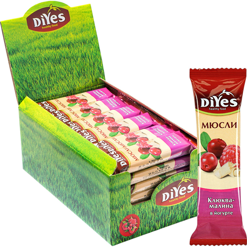 Изображение товара Батончик мюсли DiYes Клюква-малина в йогурте 36 шт по 25 г