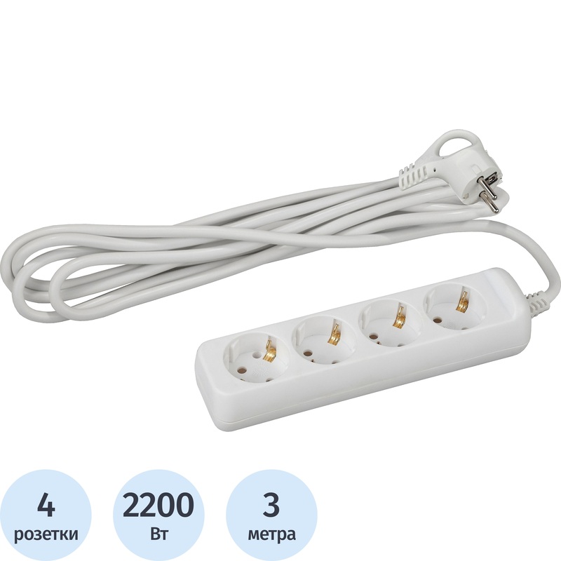 Изображение товара Удлинитель Эра UX-4e-3m 4 розетки 3 метра с заземлением безопасный