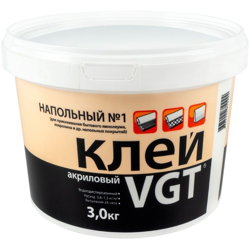 Изображение товара Контактный акриловый клей ВГТ для линолеума и ковров 3 кг прозрачный