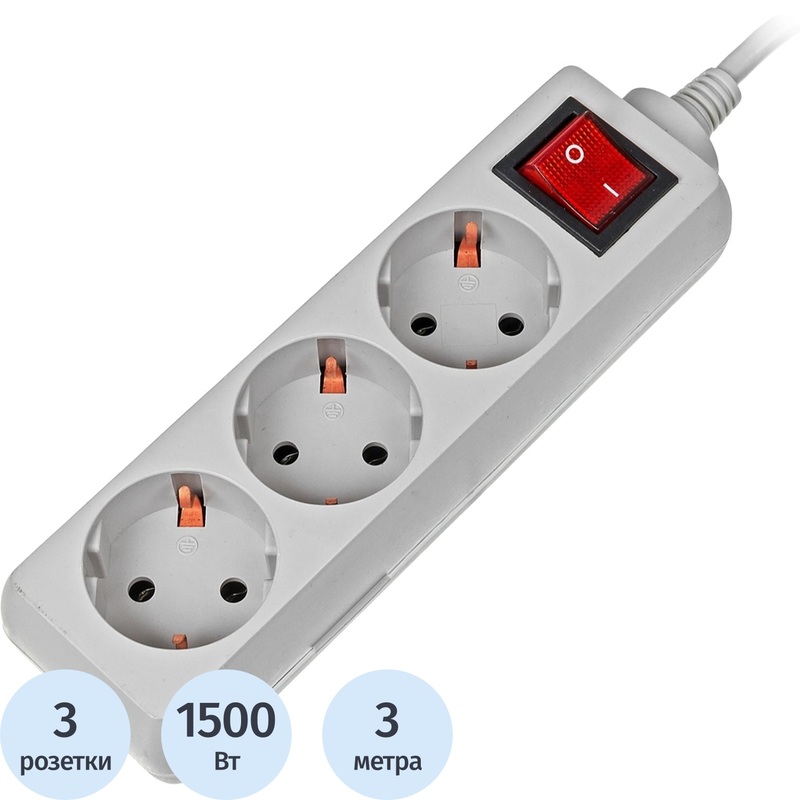 Изображение товара Сетевой фильтр Buro 300SL-3-G на 3 розетки 3 метра