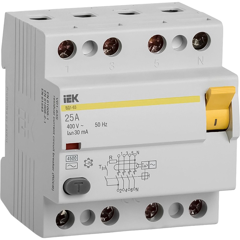 Изображение товара УЗО выключатель дифференциального тока IEK 4П 25А 30 мА AC (MDV10-4-025-030) Изображение товара УЗО выключатель дифференциального тока IEK 4П 25А 30 мА AC (MDV10-4-025-030)