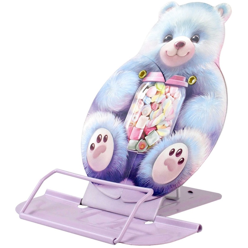 Изображение товара Металлическая подставка для книг Мармеладный мишка фиолетовая регулируемая