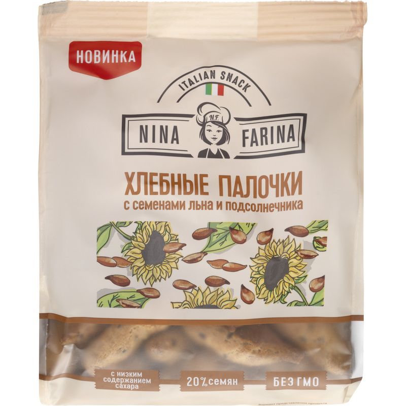 Изображение товара Хлебные палочки Nina Farina с семенами льна и подсолнечника 160 г