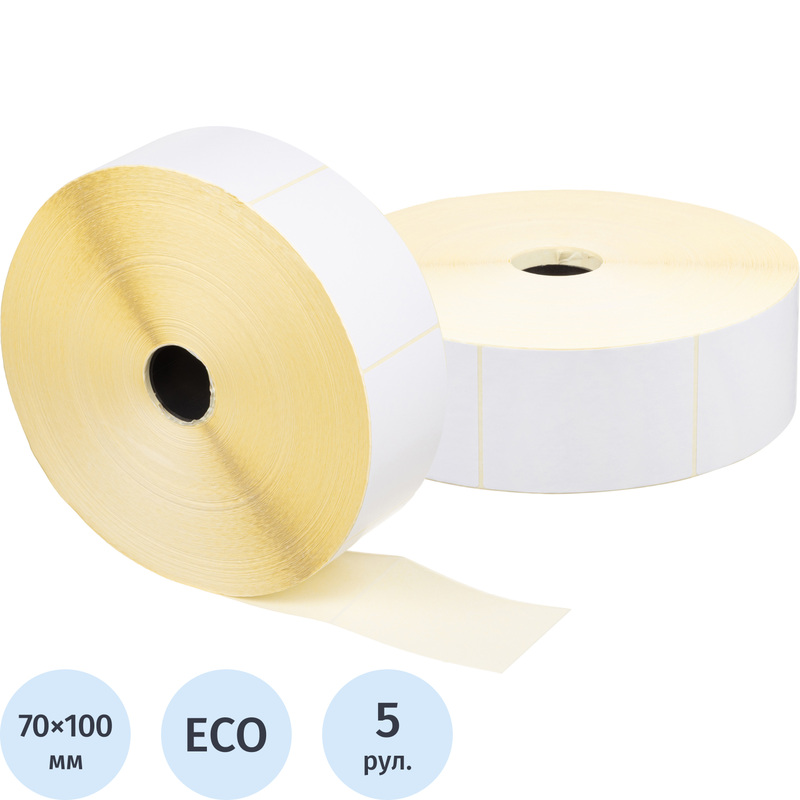 Изображение товара Термоэтикетки 70x100 мм ЭКО 40 мм диаметр втулки 5 рулонов по 3000 этикеток