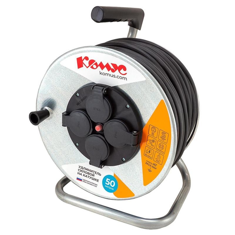 Изображение товара Удлинитель на катушке Комус КГ 3x2.5 50 м 16 А с заземлением