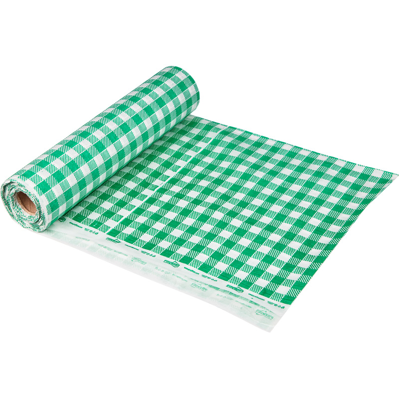 Изображение товара Скатерть одноразовая Luscan полиэтилен/бумага 120х200 см белый/зеленый (6 штук в рулоне)