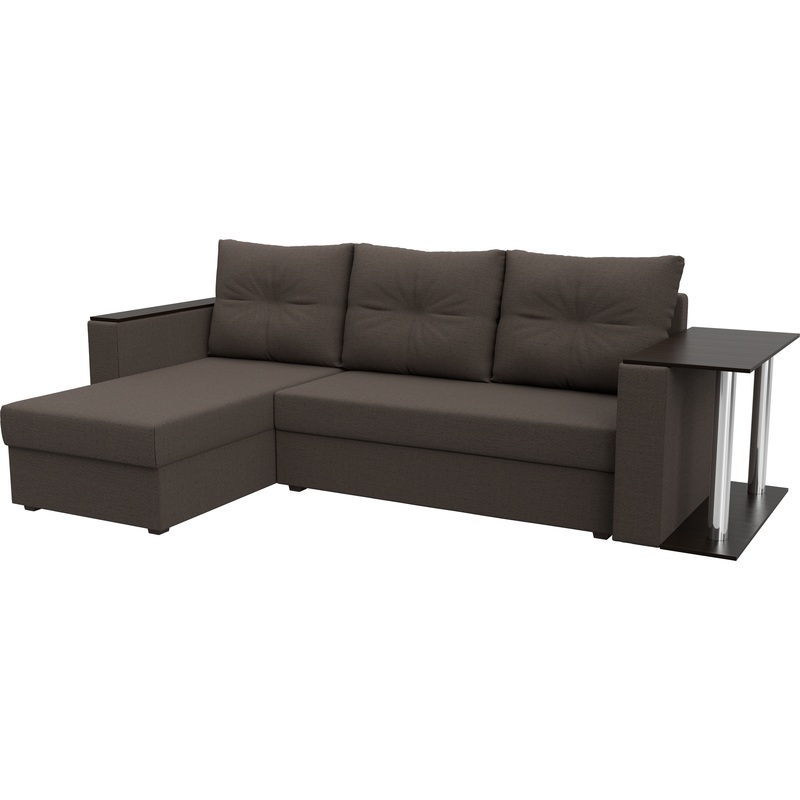 Изображение товара Угловой диван-кровать Комфорт Атланта с столиком коричневый ткань