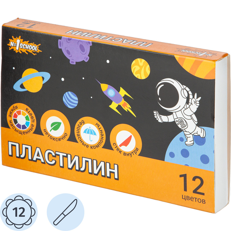 Изображение товара Пластилин классический Комус Класс №1 School Space time 12 цветов 180 грамм