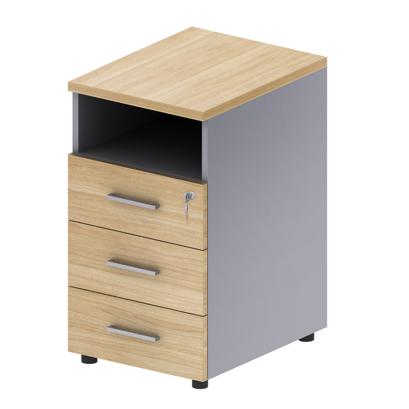 Изображение товара Тумба приставная Unica с замком (бук/серый, 420x540x735 мм, 3 ящика)