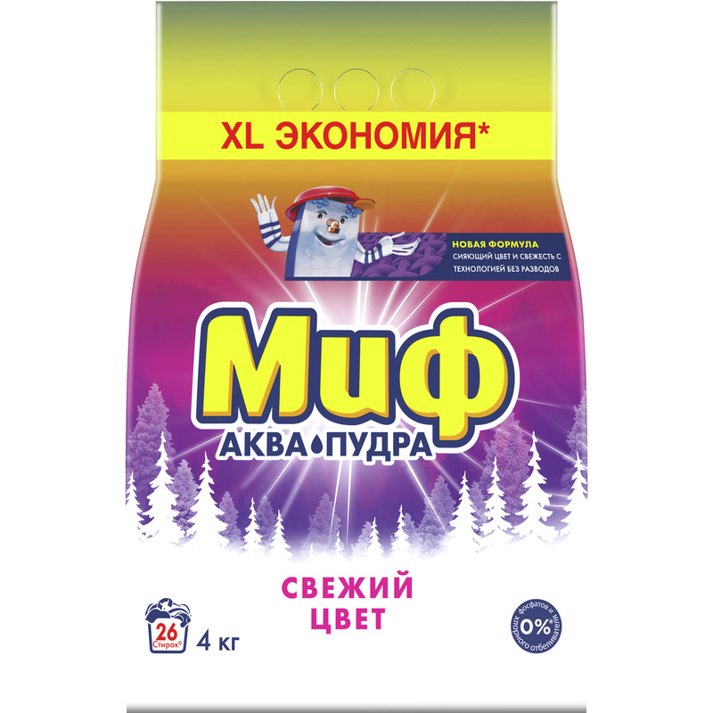 Изображение товара Порошок стиральный автомат Миф Свежий цвет 4 кг для цветного белья