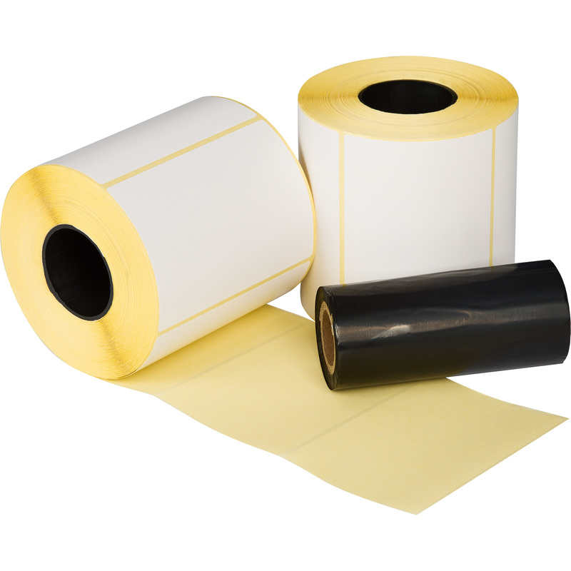 Изображение товара Набор из термотрансферных этикеток 100х72 мм (2 рулона по 650 этикеток) и риббона Wax 104 мм x 100 м