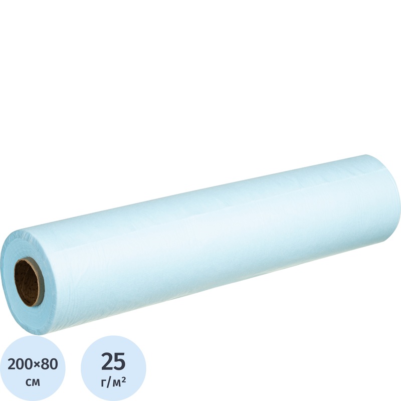 Изображение товара Одноразовая простыня из спанбонд голубая 200x80 см рулон 100 штук