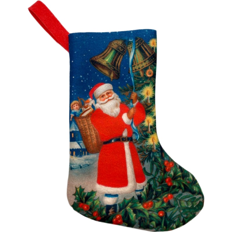 Изображение товара Разноцветное новогоднее украшение носок Дед Мороз 24x16.5 см из фетра