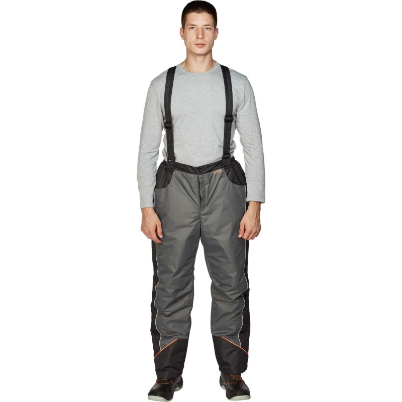 Изображение товара Брюки рабочие зимние со светоотражающим кантом Алькор серые/черные из синтетической ткани (размер 64-66, рост 182-188)