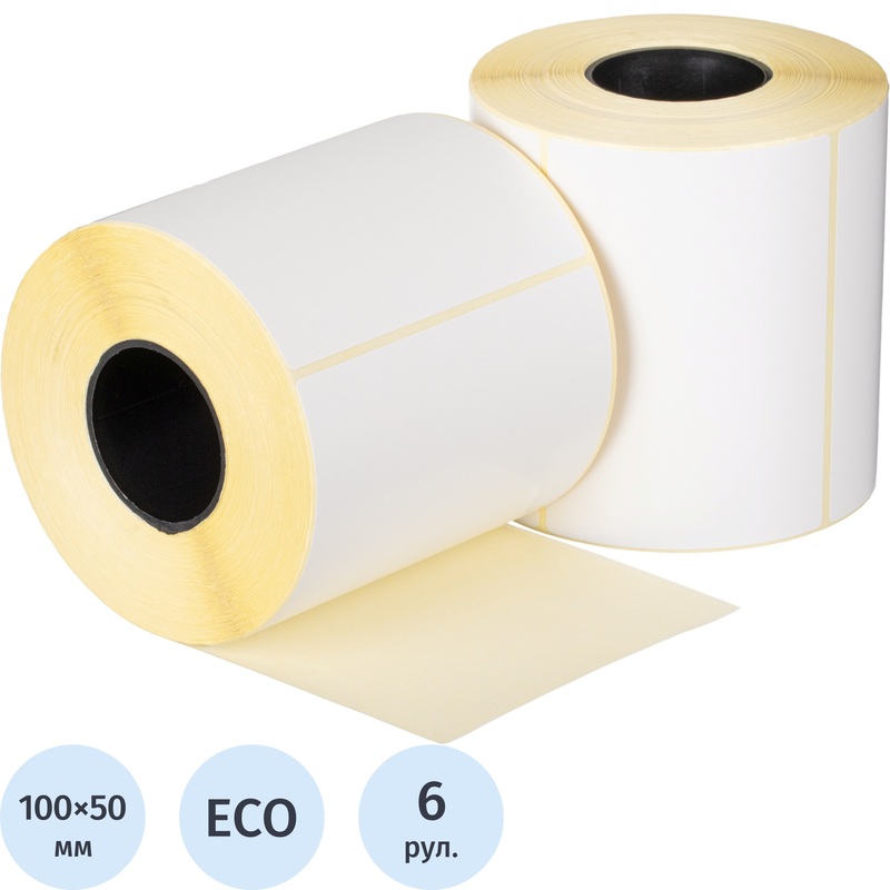 Изображение товара Термоэтикетки 100x50 мм ЭКО 76 мм диаметр втулки 76 мм (6 рулонов по 1000 этикеток)