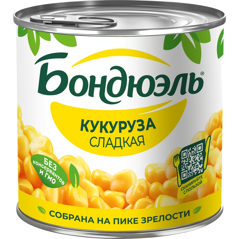 Изображение товара Консервированная кукуруза Бондюэль в жестяной банке 340 г Россия