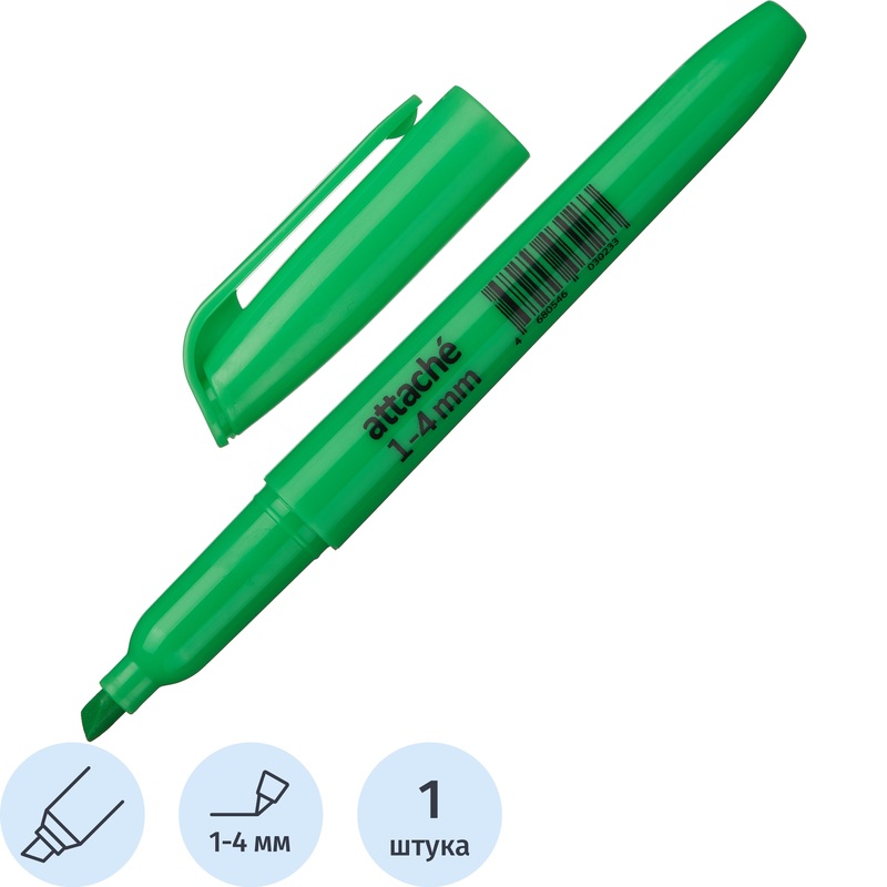 Изображение товара Текстовыделитель Attache зелёный скошенный наконечник (толщина линии 1-4 мм)