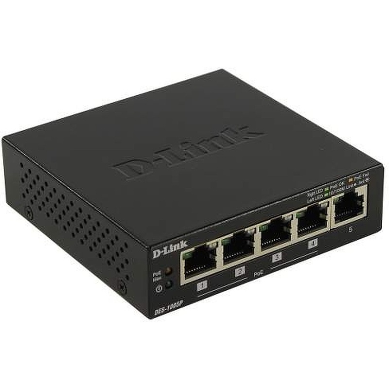 Изображение товара Коммутатор D-Link DES-1005P/B1A неуправляемый с PoE 5 портов для офисов