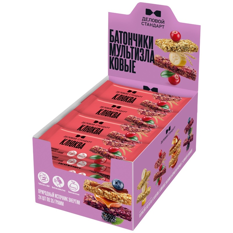 Изображение товара Мультизлаковый батончик с клюквой Деловой Стандарт 24 шт по 35 г