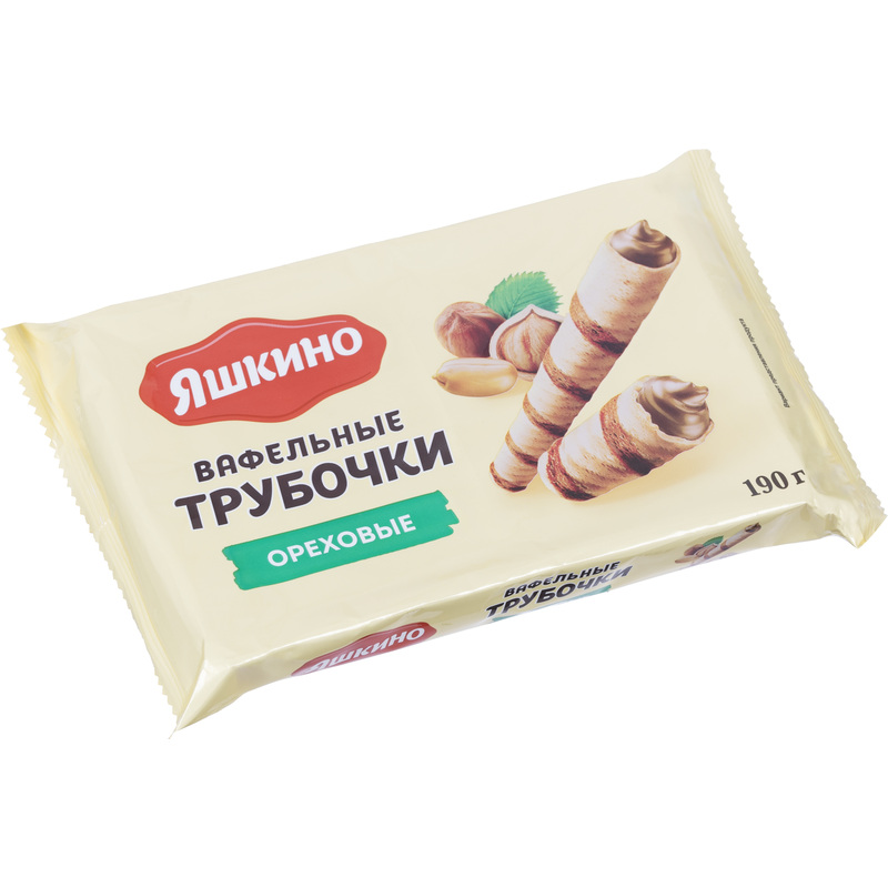 Изображение товара Вафельные трубочки Яшкино ореховые 190 г российское вкусное сладкое лакомство