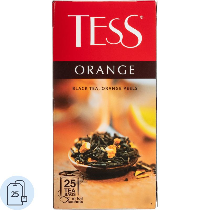 Изображение товара Черный чай Tess Orange с апельсином 25 пакетиков вкусный и насыщенный