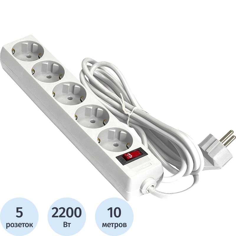 Изображение товара Сетевой фильтр ExeGate SP-5-10W на 5 розеток и 10 метров